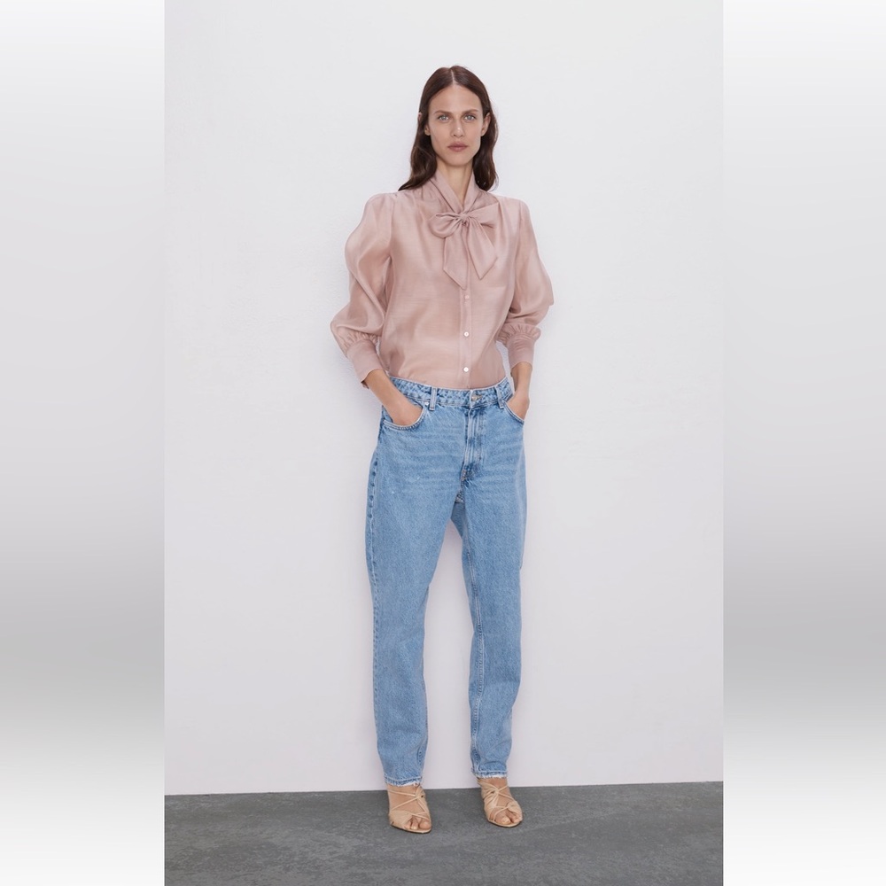 Zara Organza Blouse With Tie - Picture 2 of 10